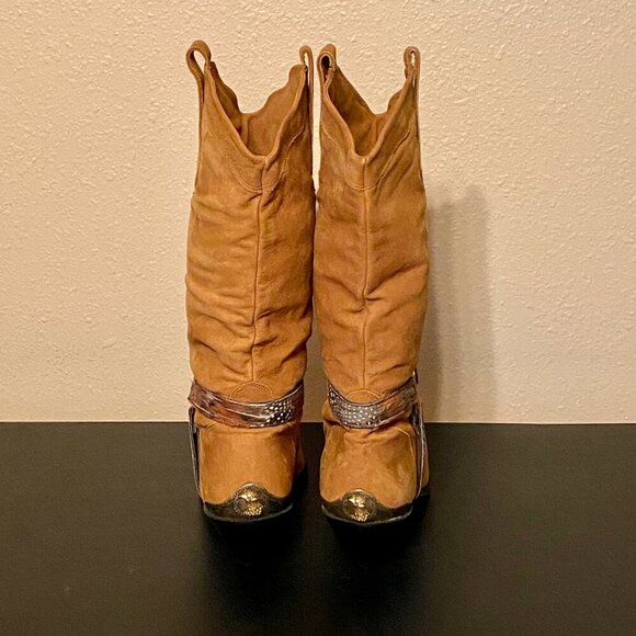 Maine Woods deer skin brown leather eagle harness cowboy boots Women's Size 10M - Picture 3 of 13